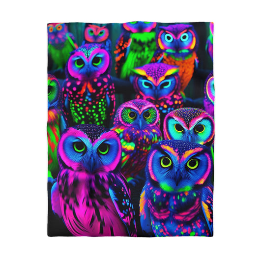 Antonio de Barcelos - NEON Owls Microfiber Duvet Cover