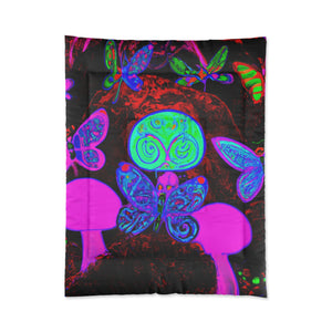Neon Jungle Dance. Butterflies & Mushrooms Comforter Blanket