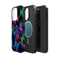 'Euphoria in Neon Flight' Neon Butterflies Premium Art Magsafe Magnet Tough IPhone 13 14 15 Pro Plus Max and Mini in Matte and Glossy Phone cases