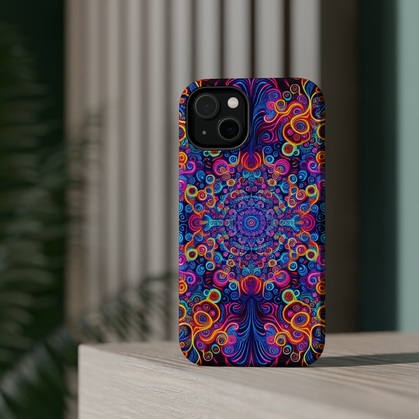 Vibrant Infinity Aurora. Neon Trippy Infinity Patterns Premium Art Magsafe Magnet Tough IPhone 13 14 15 Pro Plus Max and Mini in Matte and Glossy Phone cases