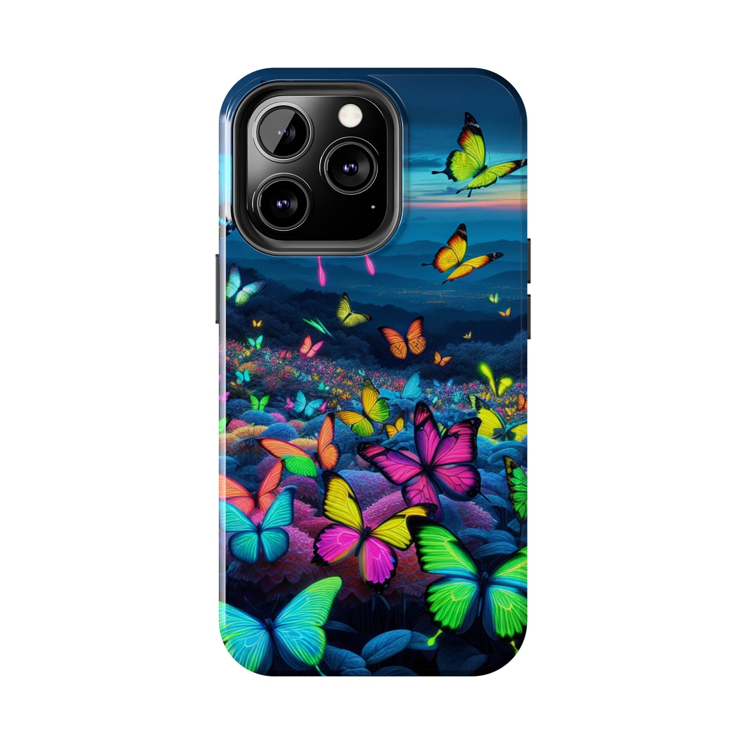 "Neon Flight Spectacle" NEON Butterflies Tough Phone Case Iphone 6 7 8 9 10 11 12 13 14 SE X XR XS Pro Max Mini Plus