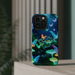 "Neon Meadow" Neon Butterflies and Mushrooms Premium Art Magsafe Magnet Tough IPhone 13 14 15 Pro Plus Max and Mini in Matte and Glossy Phone cases