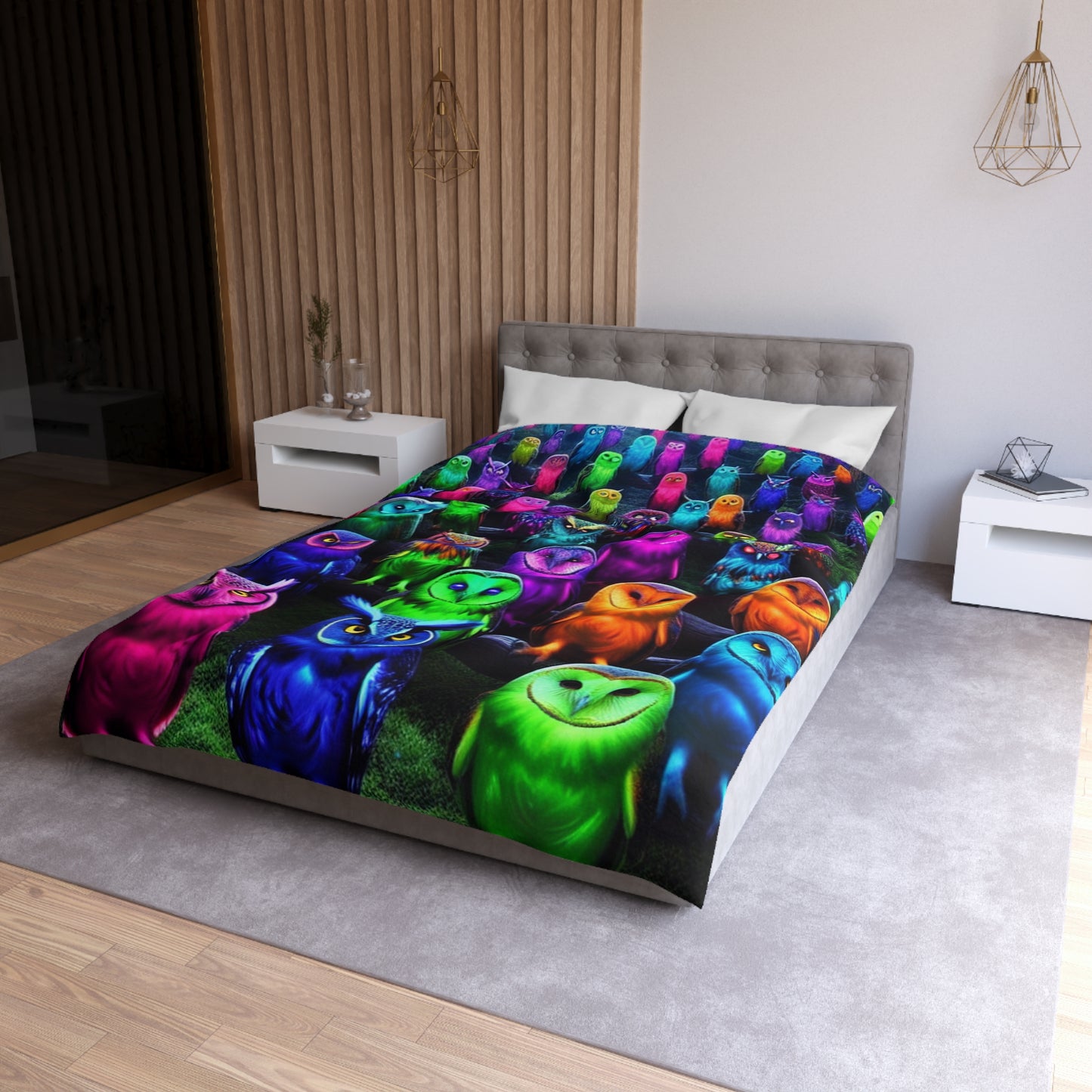 Florin da Vinci - NEON Owls Microfiber Duvet Cover