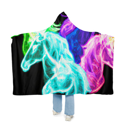 "Neon Magic of Unicorns" - NEON Unicorns Art Hooded Snuggle Blanket