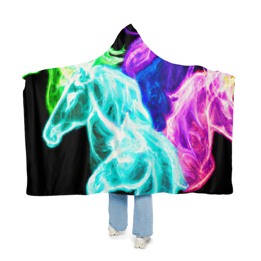 "Neon Magic of Unicorns" - NEON Unicorns Art Hooded Snuggle Blanket