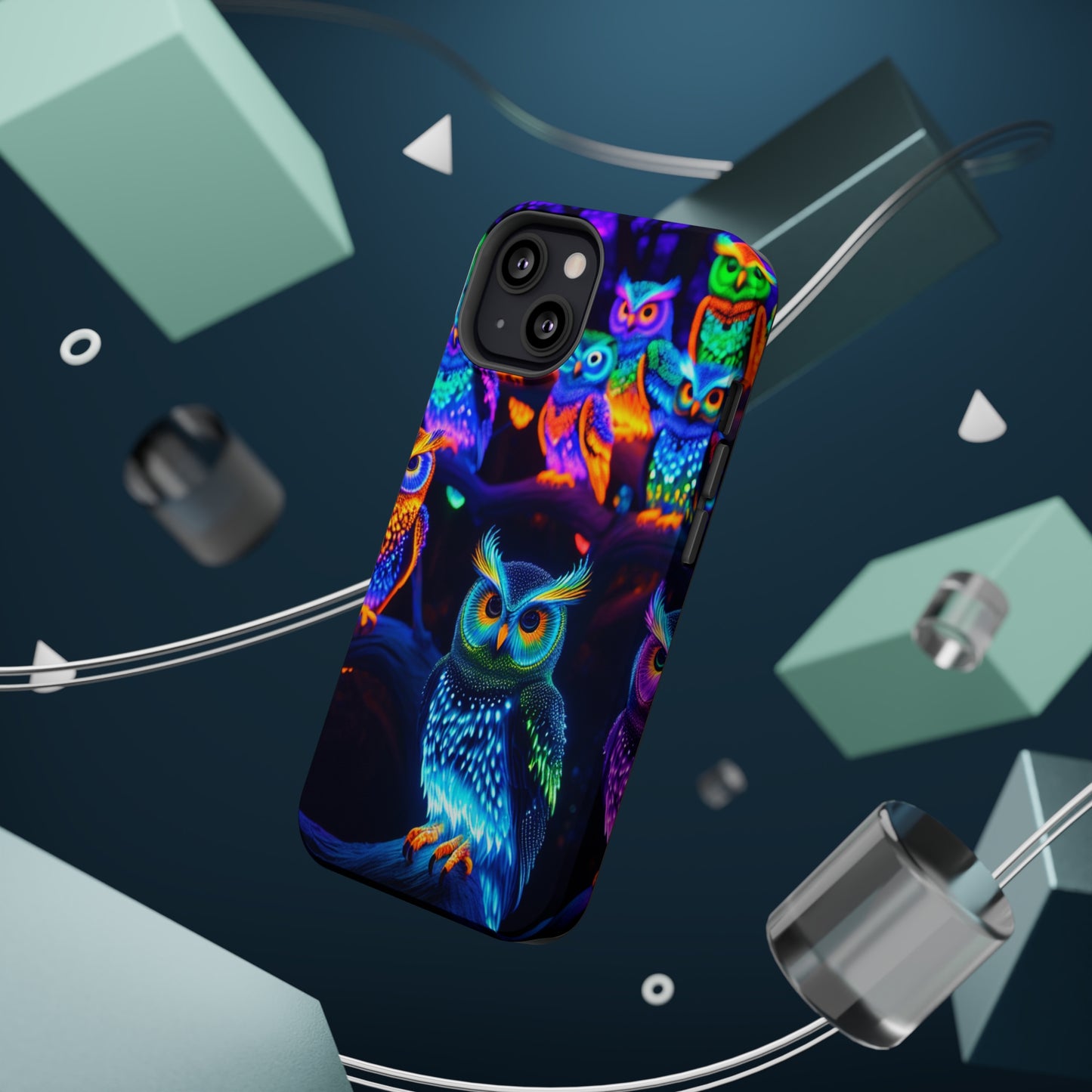 Glowing Neon Clan. Neon Owls Premium Art Magsafe Magnet Tough IPhone 13 14 15 Pro Plus Max and Mini in Matte and Glossy Phone cases
