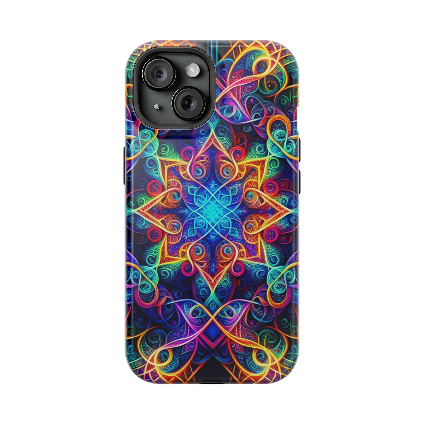 Neon Eternity Vibrancy Neon Trippy Infinity Patterns Premium Art Magsafe Magnet Tough IPhone 13 14 15 Pro Plus Max and Mini in Matte and Glossy Phone cases