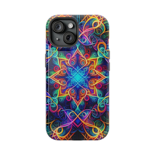 Neon Eternity Vibrancy Neon Trippy Infinity Patterns Premium Art Magsafe Magnet Tough IPhone 13 14 15 Pro Plus Max and Mini in Matte and Glossy Phone cases