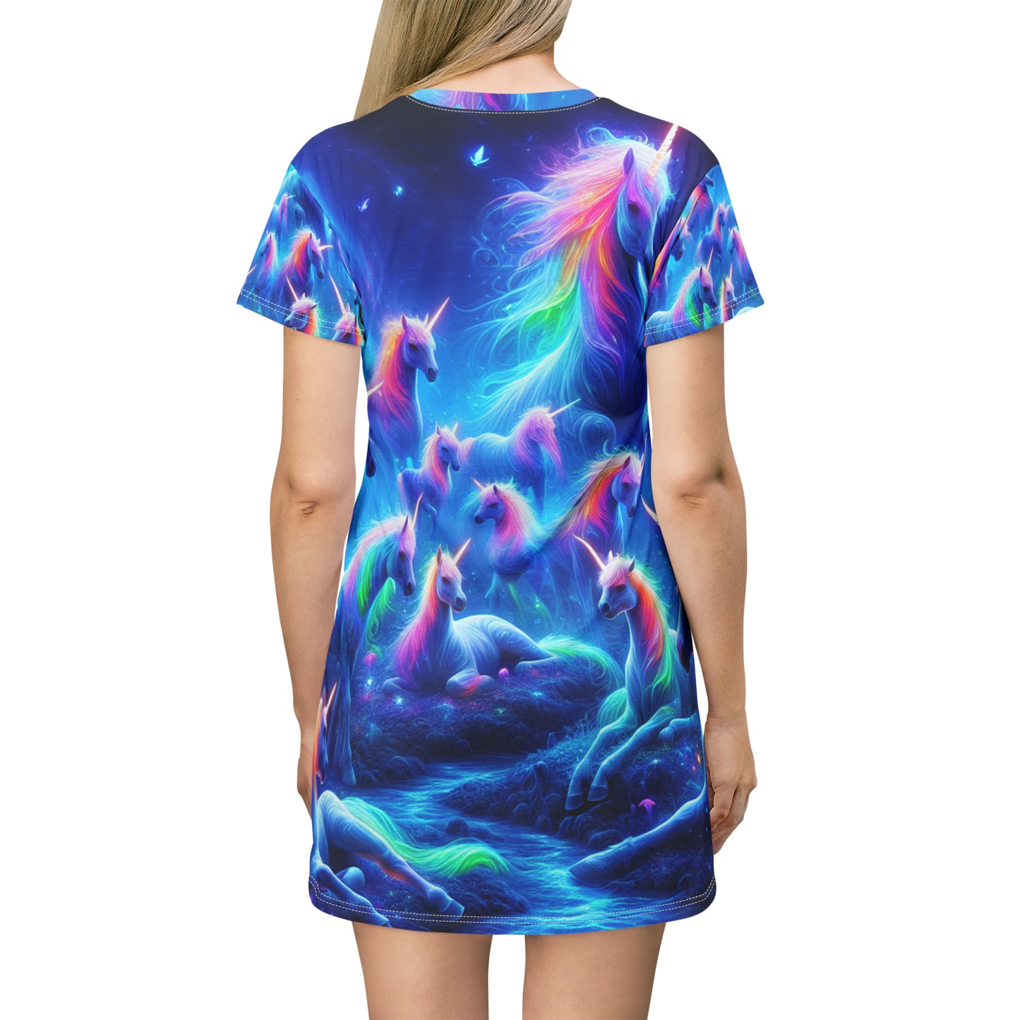 Neon Rainbow Unicorns Neon Unicorns Womans T Shirt Dress