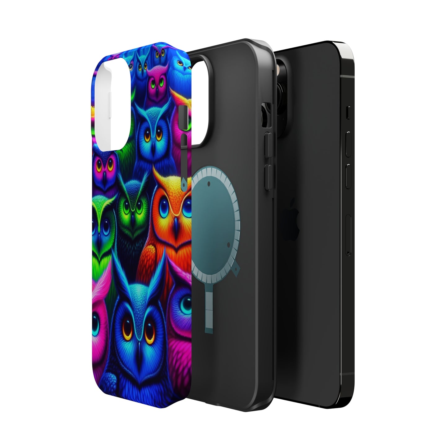 Neon Owlish Delight. Neon Owls Premium Art Magsafe Magnet Tough IPhone 13 14 15 Pro Plus Max and Mini in Matte and Glossy Phone cases