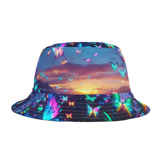 "Nebulous Neon Flutterflies" Neon Butterflies Bucket Hat
