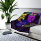"Owls in Neon Splendor" - NEON Owls Art Sherpa Blanket