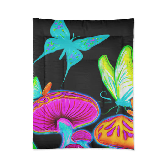 Neon Splendor of Butterflies and Fungi Butterflies & Mushrooms Comforter Blanket