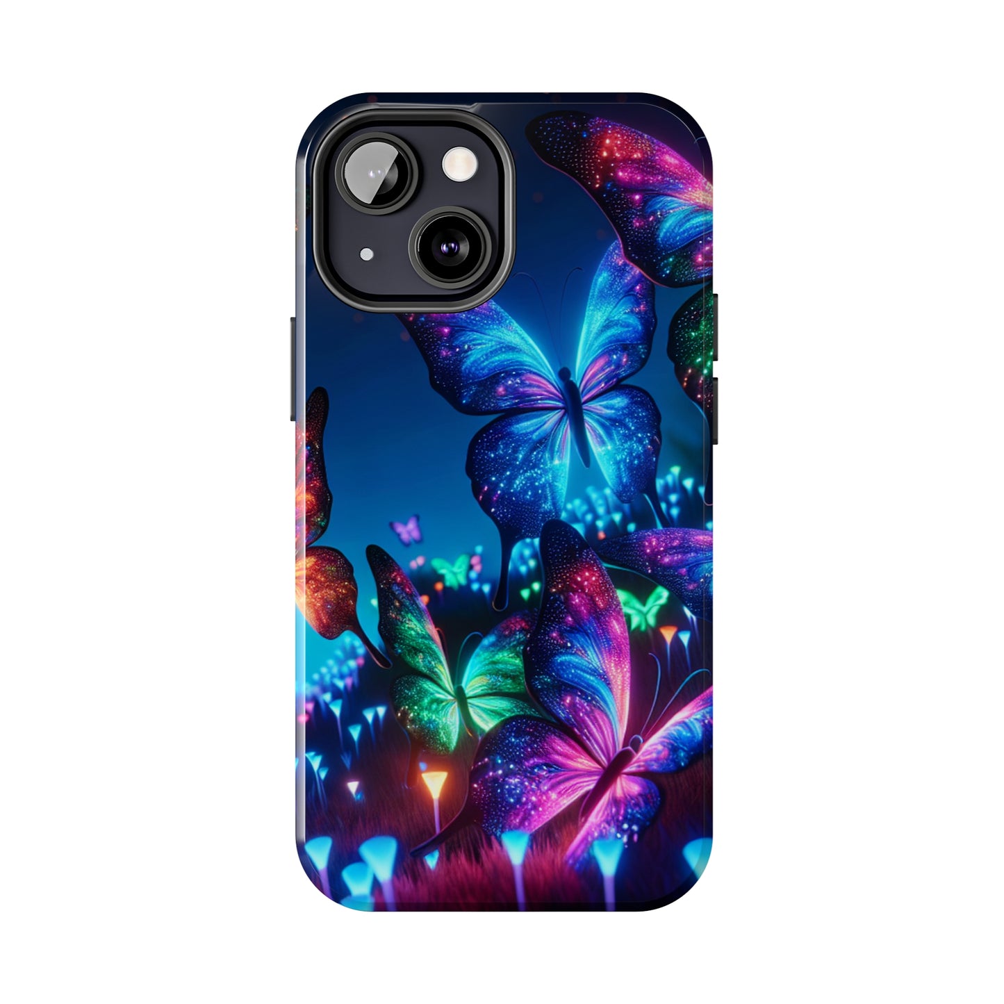 "Electric Morpho Rain" NEON Butterflies Tough Phone Case Iphone  7 8 9 10 11 12 13 14 SE X XR XS Pro Max Mini Plus