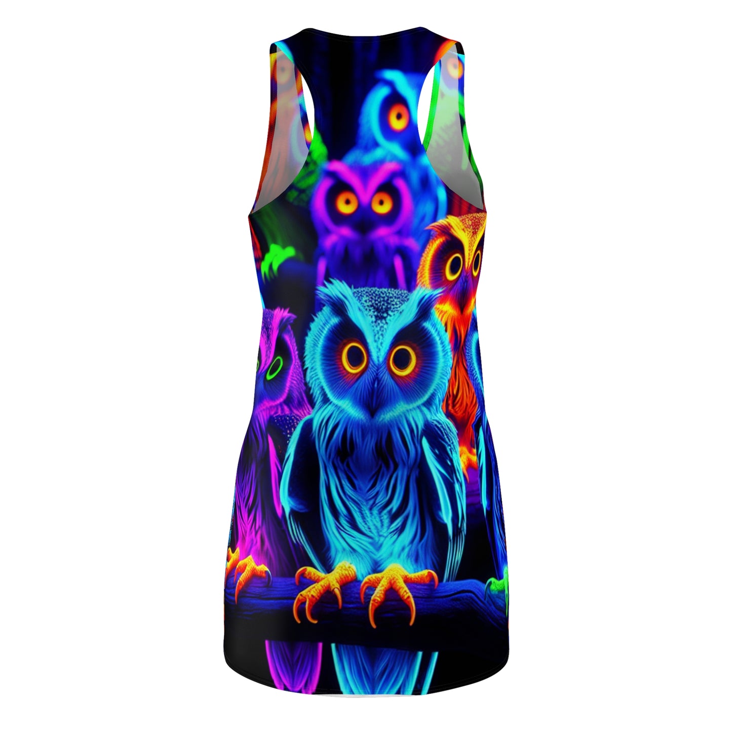Neon Nocturnal Nova. Neon Owls Racerback Dress