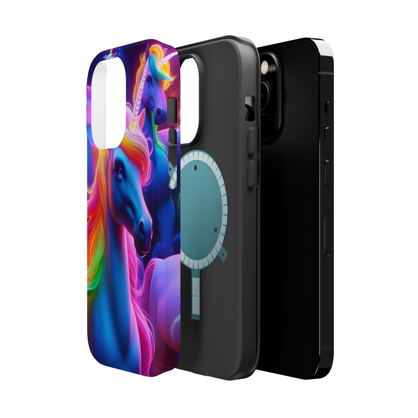 Neon Nighthorn Pride Neon Unicorns Premium Art Magsafe Magnet Tough IPhone 13 14 15 Pro Plus Max and Mini in Matte and Glossy Phone cases