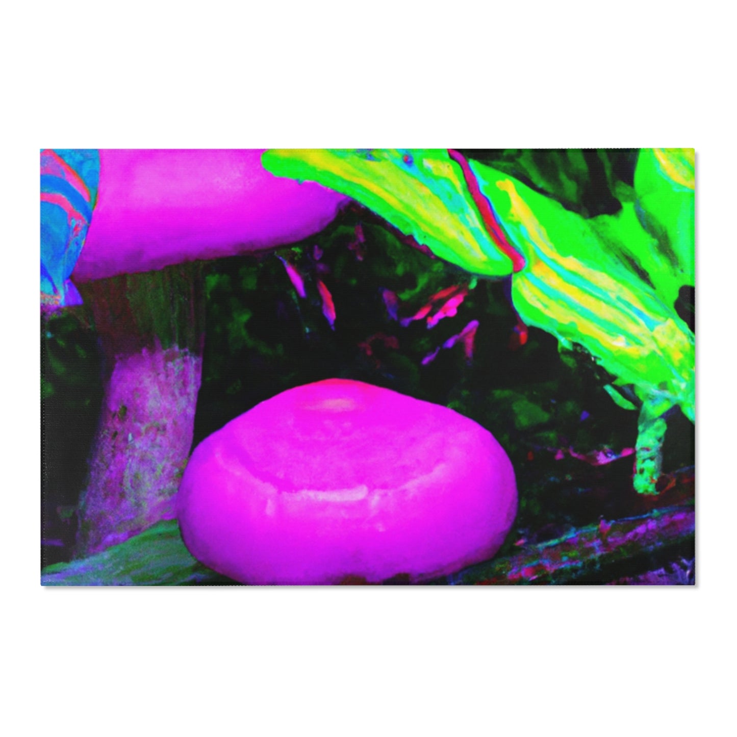 Vibrant Neon Fantasia. Butterflies & Mushrooms Area Rug
