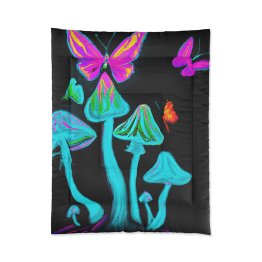 "Neon Foliage Festivity" Butterflies & Mushrooms Comforter Blanket