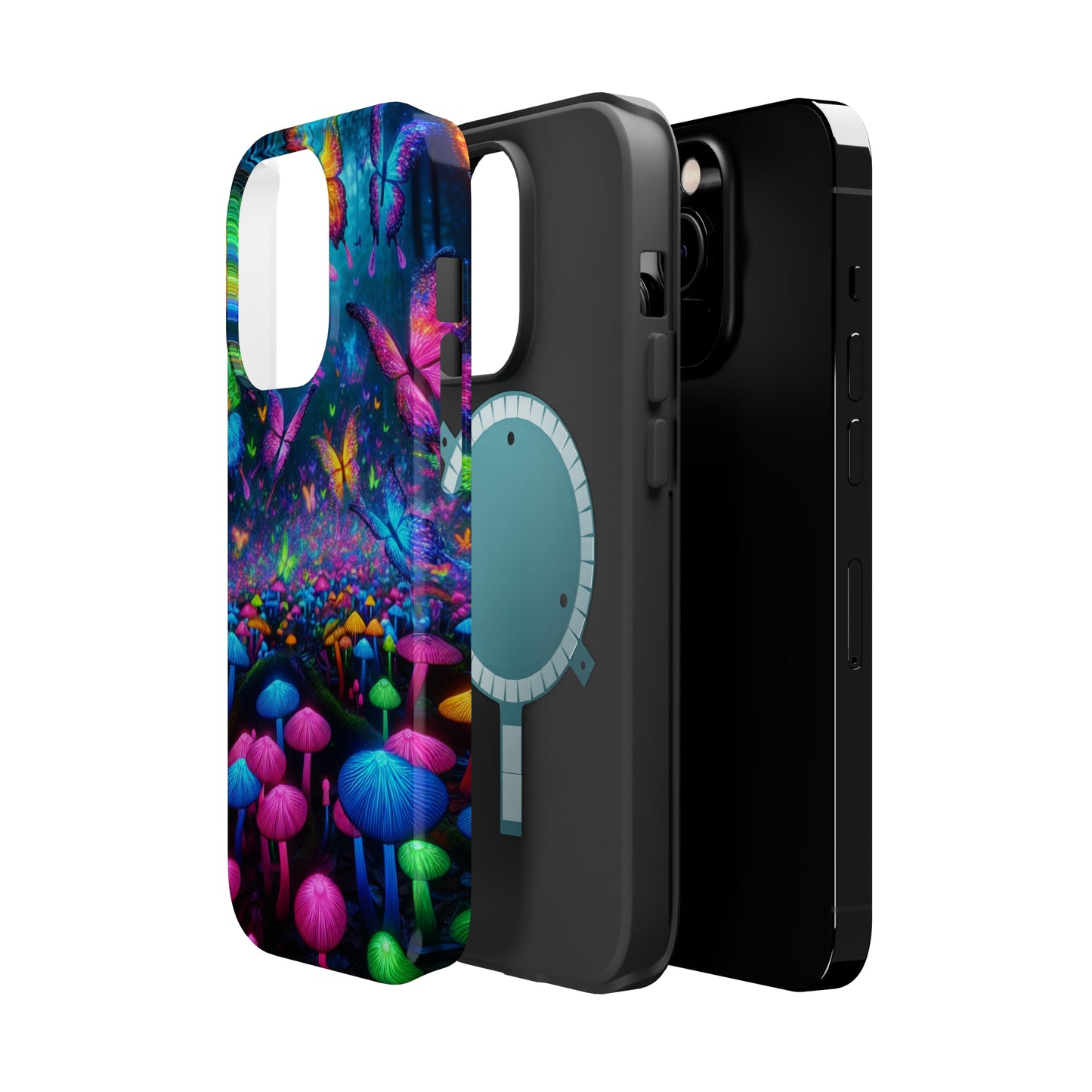 Neon Fruition Neon Butterflies and Mushrooms Premium Art Magsafe Magnet Tough IPhone 13 14 15 Pro Plus Max and Mini in Matte and Glossy Phone cases