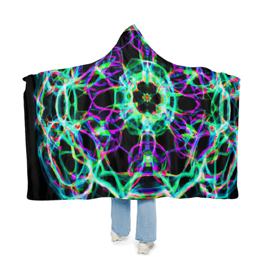 Vivid Neon Cyberspace Maze - NEON Infinity Patterns Art Hooded Snuggle Blanket