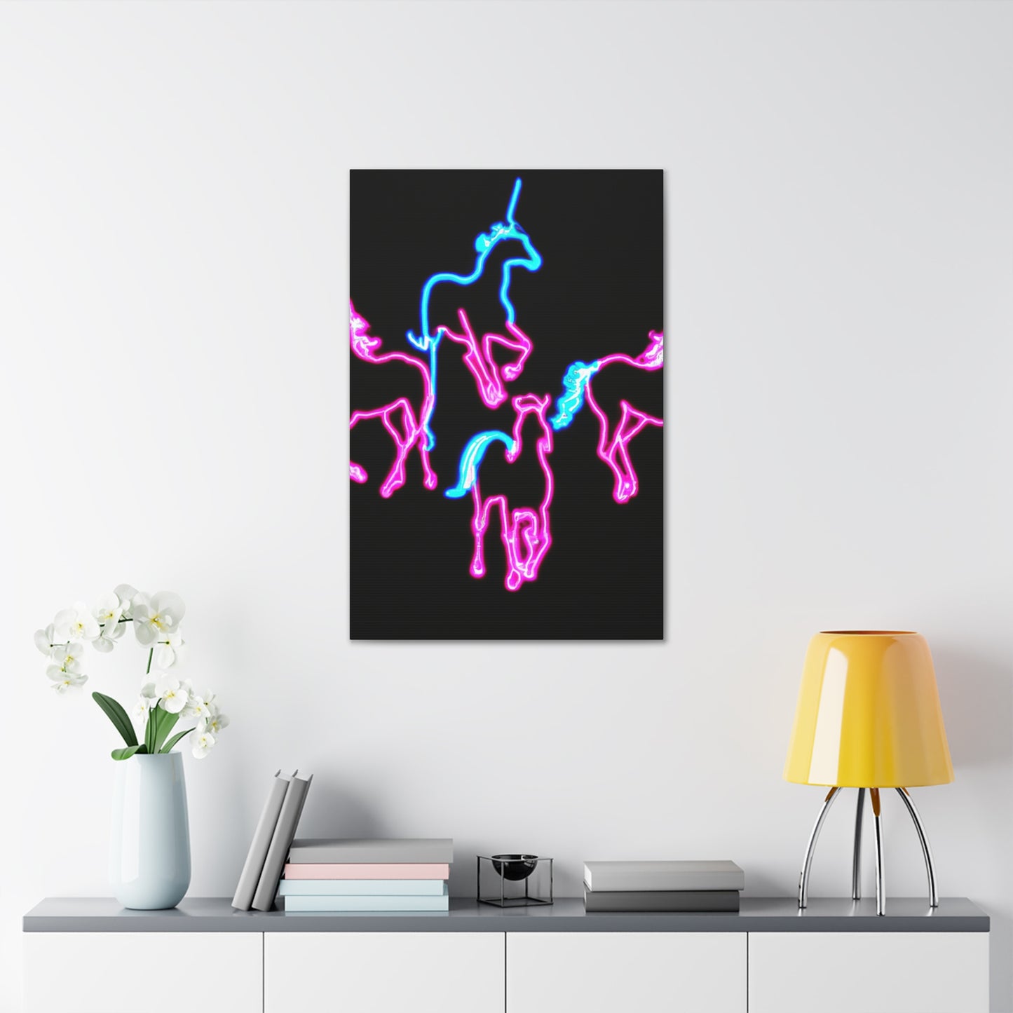 "Enchanted Fluorescence" NEON Unicorns Art Canvas