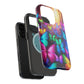 "Radiant Glowing Flight" Neon Butterflies Premium Art Magsafe Magnet Tough IPhone 13 14 15 Pro Plus Max and Mini in Matte and Glossy Phone cases