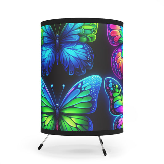 Neon Butterflies in Technicolor Dreamscape - NEON Butterflies Art Tripod Lamp