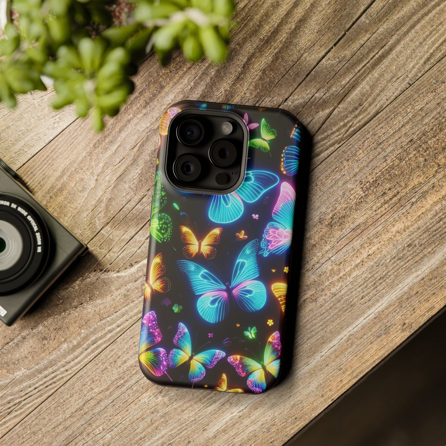 Luminous Butterfly Radiance Neon Butterflies Premium Art Magsafe Magnet Tough IPhone 13 14 15 Pro Plus Max and Mini in Matte and Glossy Phone cases