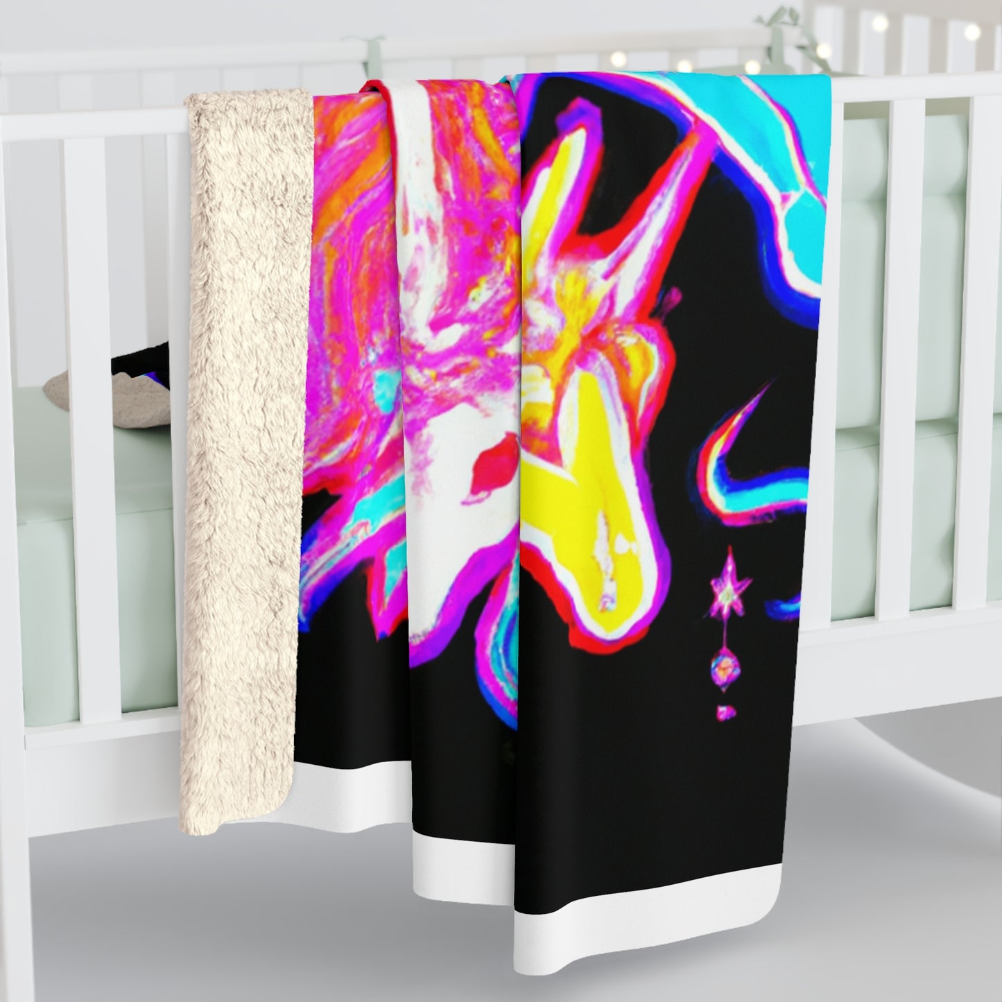 Neon Dreaming Unicorns - NEON Unicorns Art Sherpa Blanket
