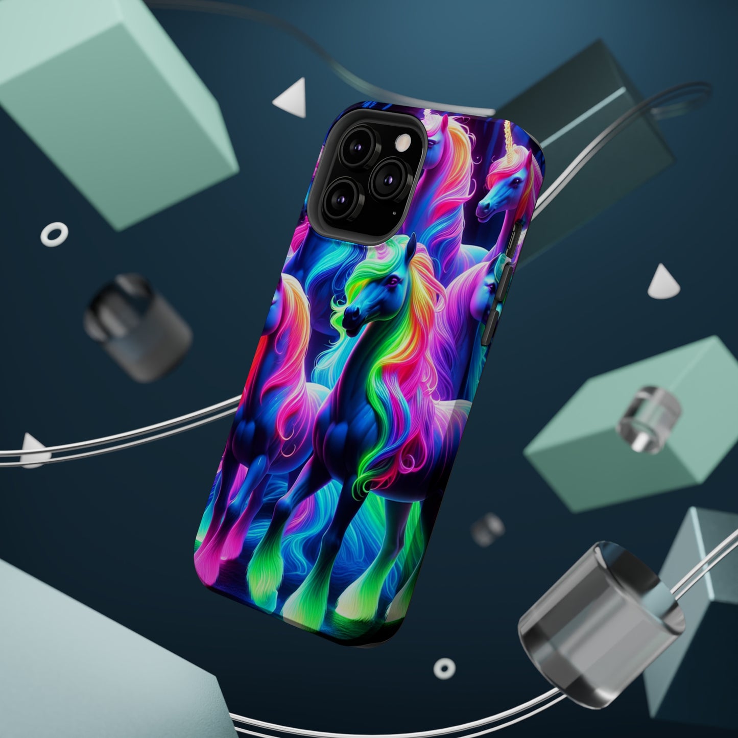 Neon Magic Skies - Unicorn Gang. Neon Unicorns Premium Art Magsafe Magnet Tough IPhone 13 14 15 Pro Plus Max and Mini in Matte and Glossy Phone cases
