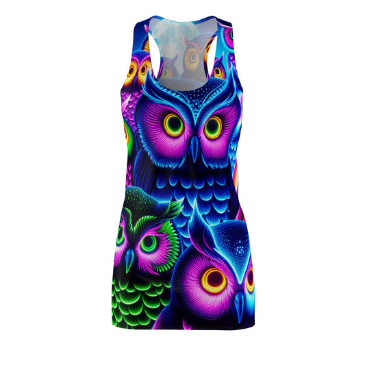 Neon Nocturnal Owllusion. Neon Owls Racerback Dress