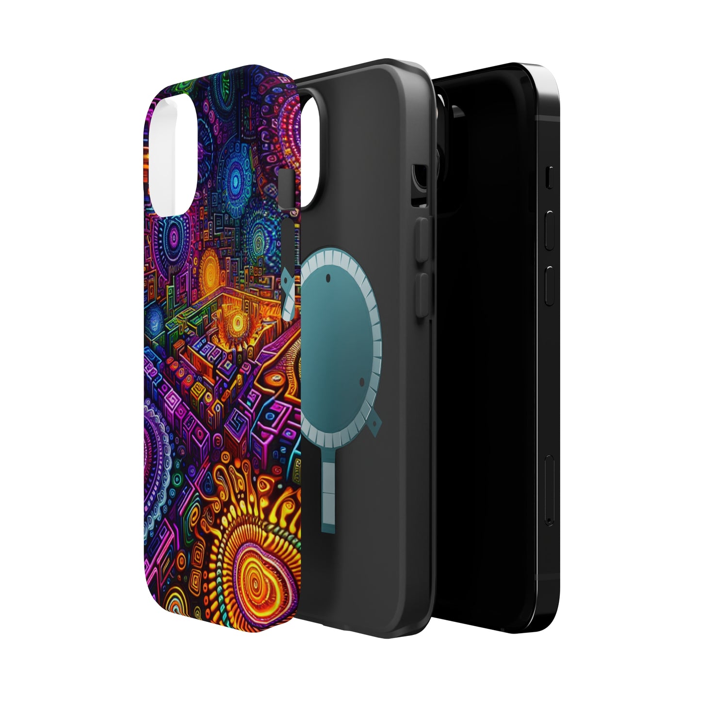 Vivid Voyage of Infinity Neon Splendor. Neon Trippy Infinity Patterns Premium Art Magsafe Magnet Tough IPhone 13 14 15 Pro Plus Max and Mini in Matte and Glossy Phone cases