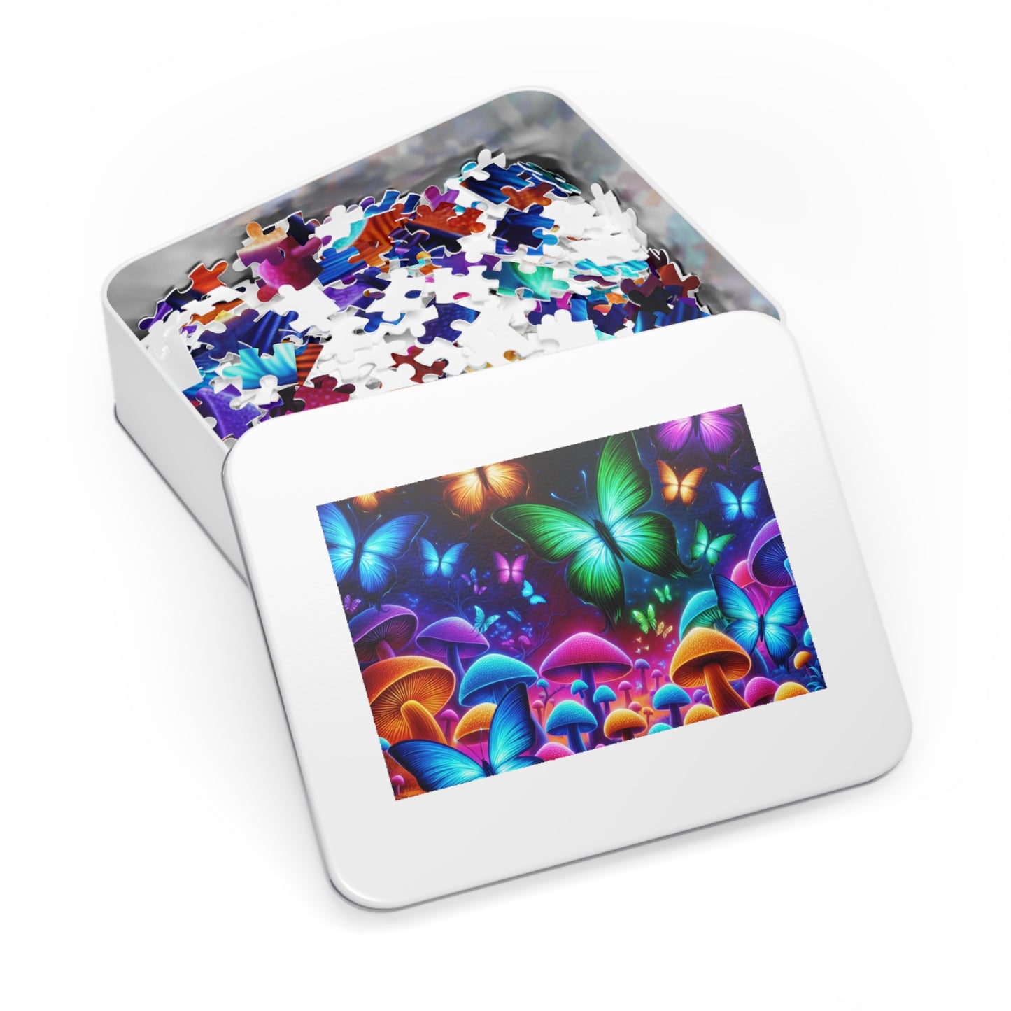 Neon Splurge. - Neon Butterflies and Mushrooms Puzzle 30, 110, 252, and 1000 Pieces