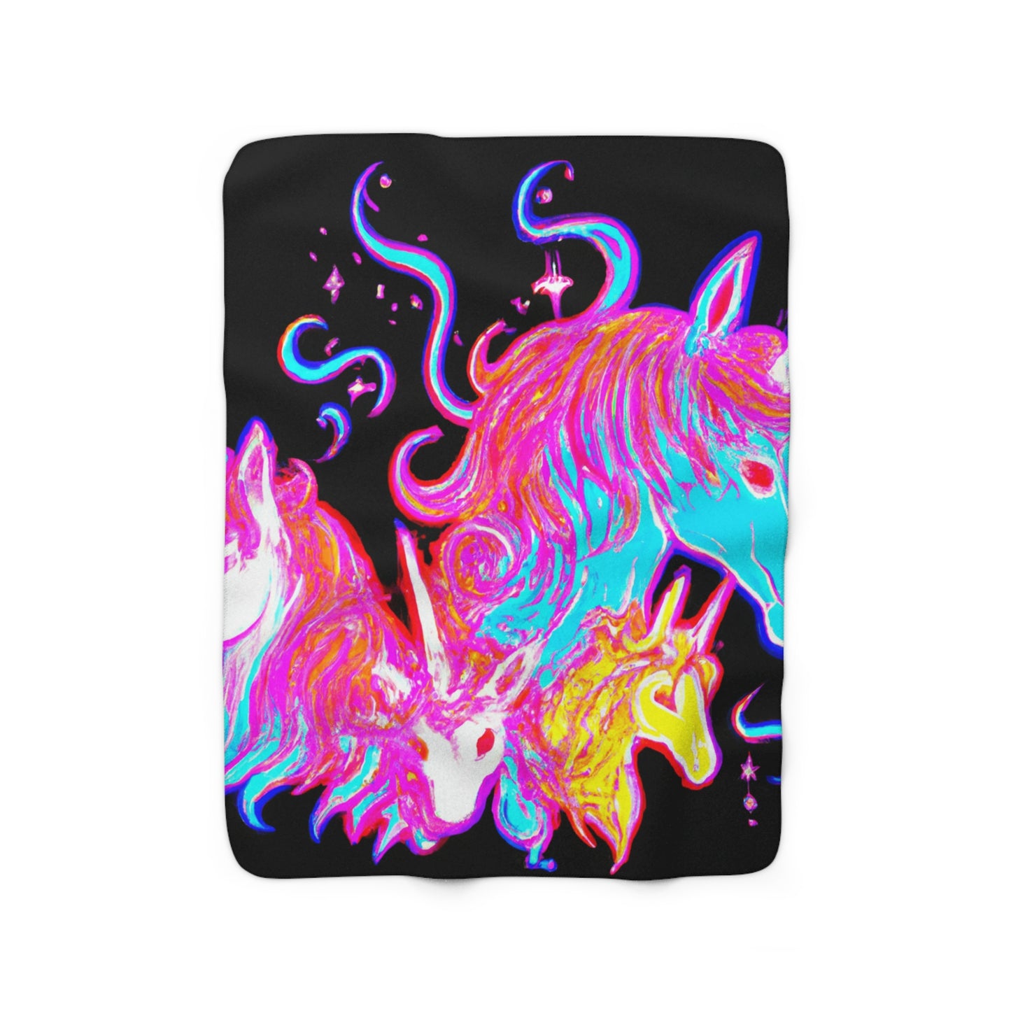 Neon Dreaming Unicorns - NEON Unicorns Art Sherpa Blanket