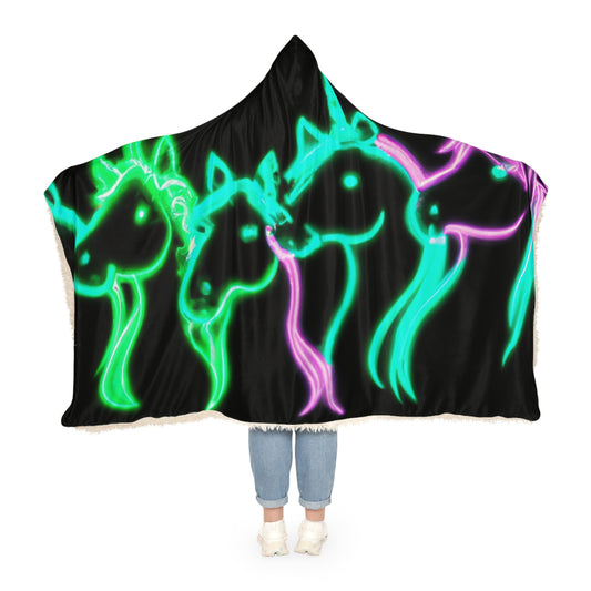 "Neon Dreamscape" - NEON Unicorns Art Hooded Snuggle Blanket