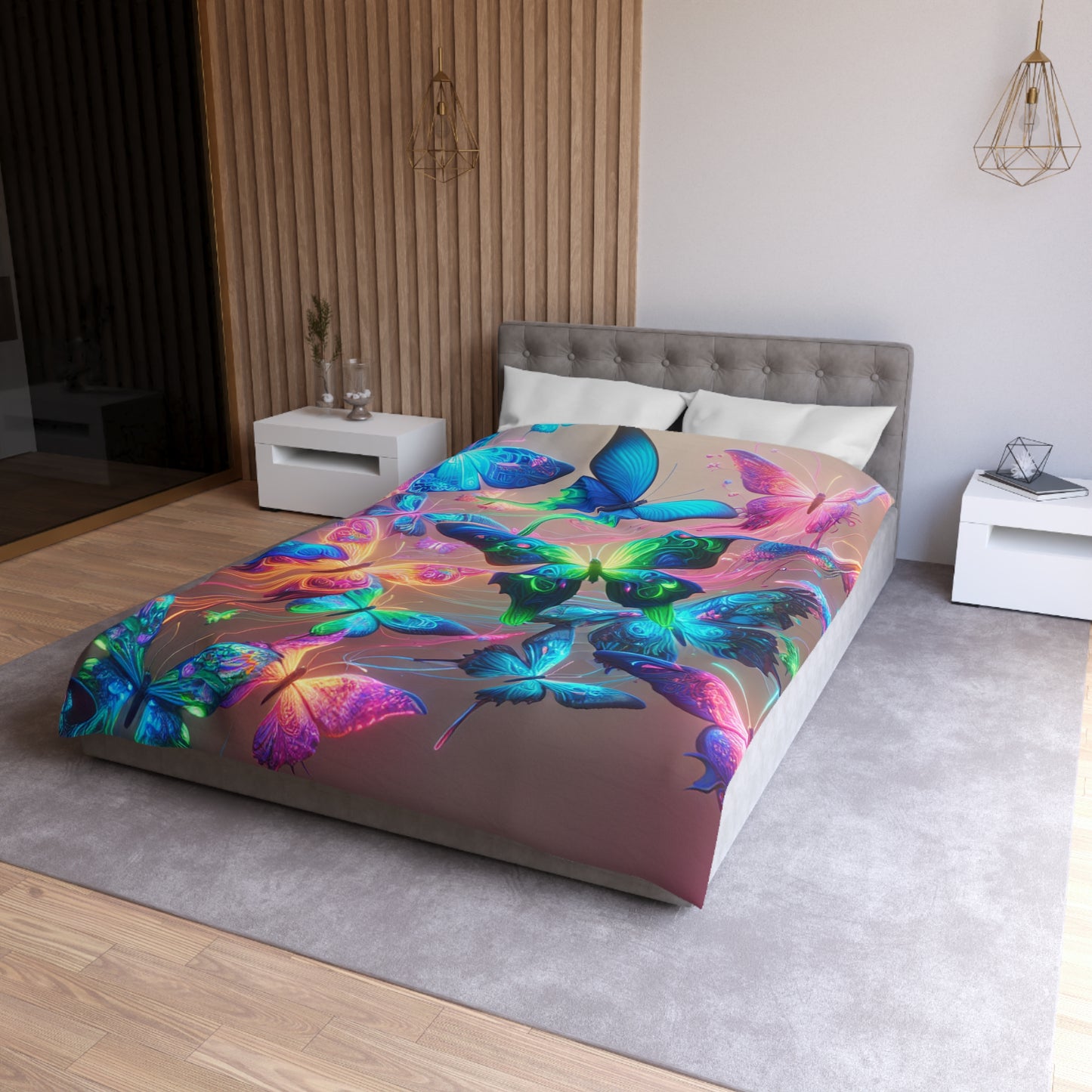 Giovanni de la Prata. - NEON Butterflies Microfiber Duvet Cover