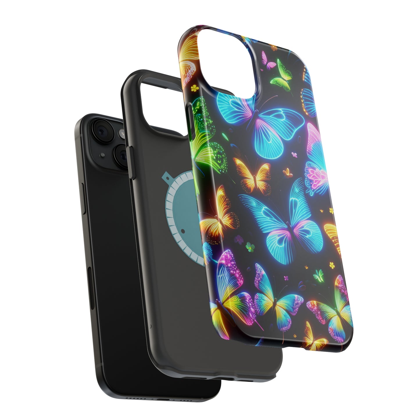 Luminous Butterfly Radiance Neon Butterflies Premium Art Magsafe Magnet Tough IPhone 13 14 15 Pro Plus Max and Mini in Matte and Glossy Phone cases