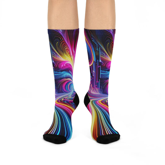 Neon Infinity Ouroboros. Trippy Cushioned Crew Socks
