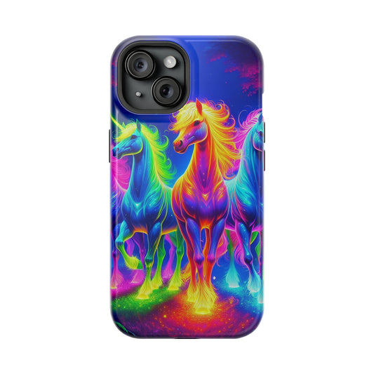Neon Mystic Magicians Neon Unicorns Premium Art Magsafe Magnet Tough IPhone 13 14 15 Pro Plus Max and Mini in Matte and Glossy Phone cases