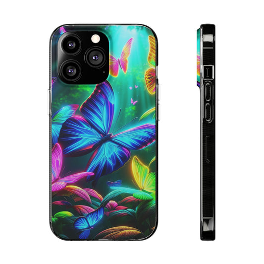 "Vivid Neon Flyaways" NEON Butterflies Art Polycarbonate Phone Case Samsung Galaxy s21 s22 Google Pixel 6 Iphone 11 12 13 14 Pro Max Mini Plus