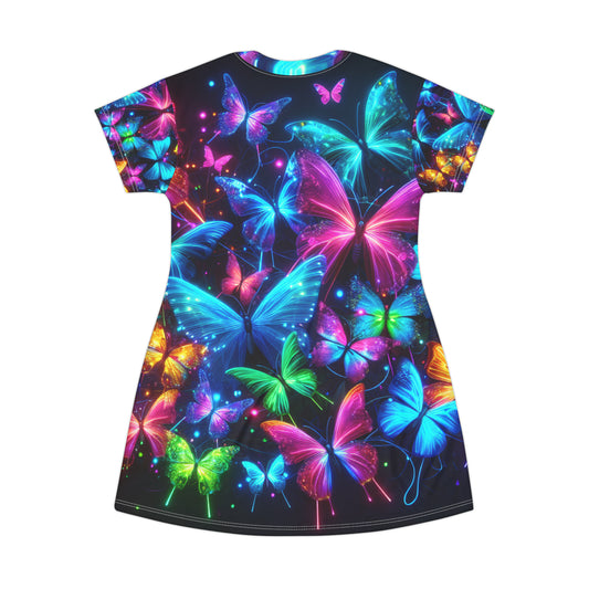 Neon Flutterby Blossoms Neon Butterflies Womans T Shirt Dress