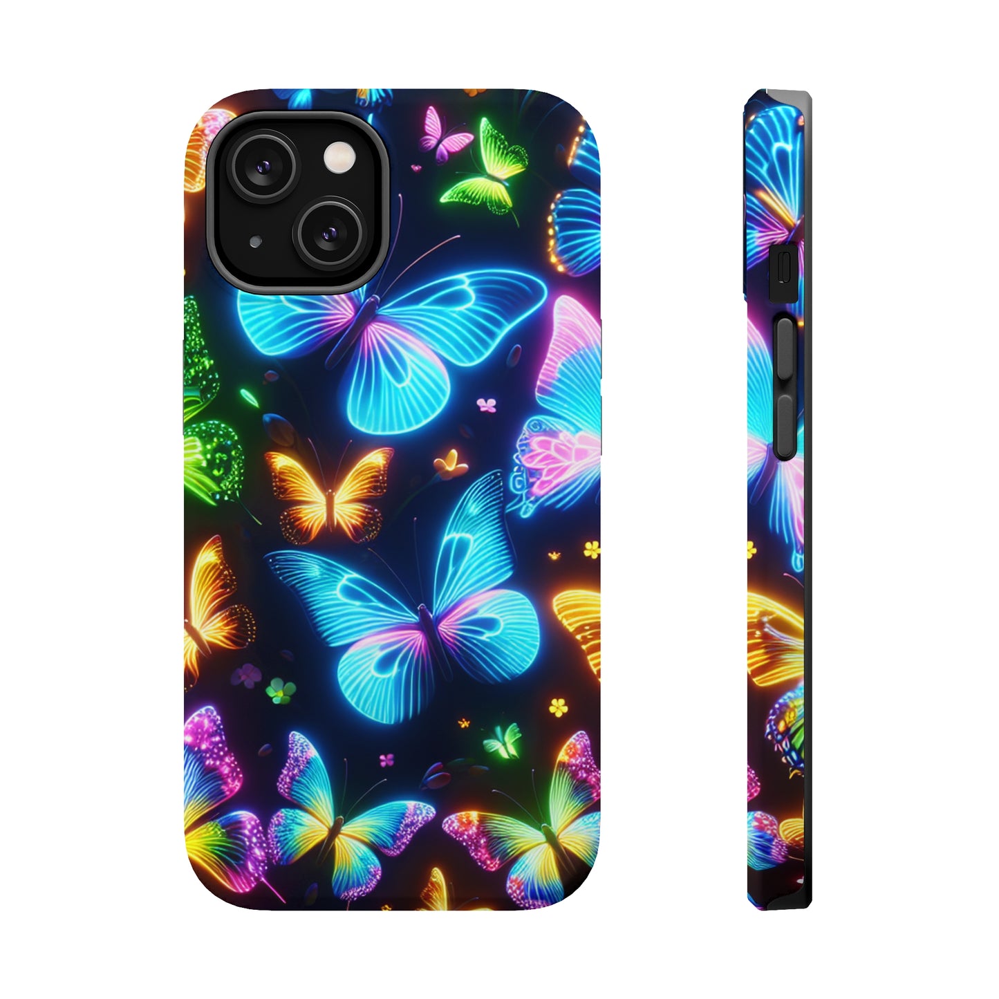 Luminous Butterfly Radiance Neon Butterflies Premium Art Magsafe Magnet Tough IPhone 13 14 15 Pro Plus Max and Mini in Matte and Glossy Phone cases