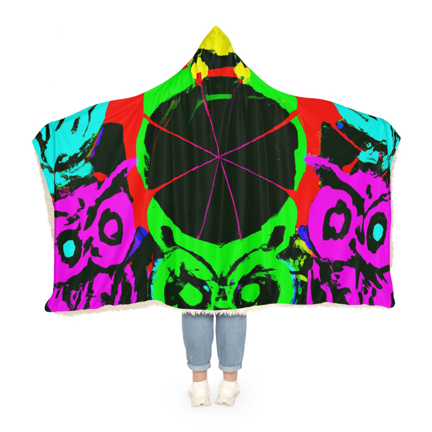 "Neon Nightlife" - NEON Owls Art Hooded Snuggle Blanket