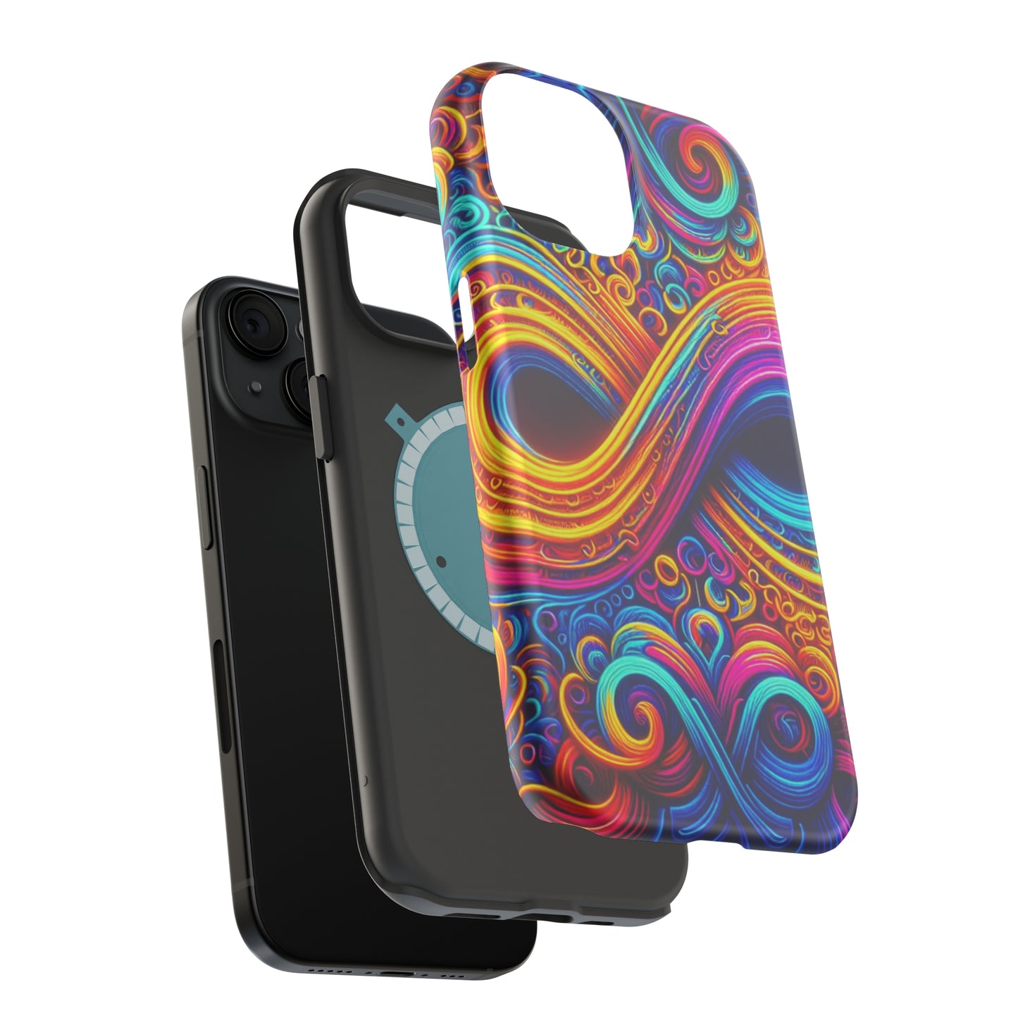 ElectroFractal Fluorescence. Neon Trippy Infinity Patterns Premium Art Magsafe Magnet Tough IPhone 13 14 15 Pro Plus Max and Mini in Matte and Glossy Phone cases