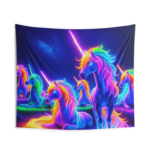 Neon Celestial Unicorns NEON Unicorns Art Tapestry
