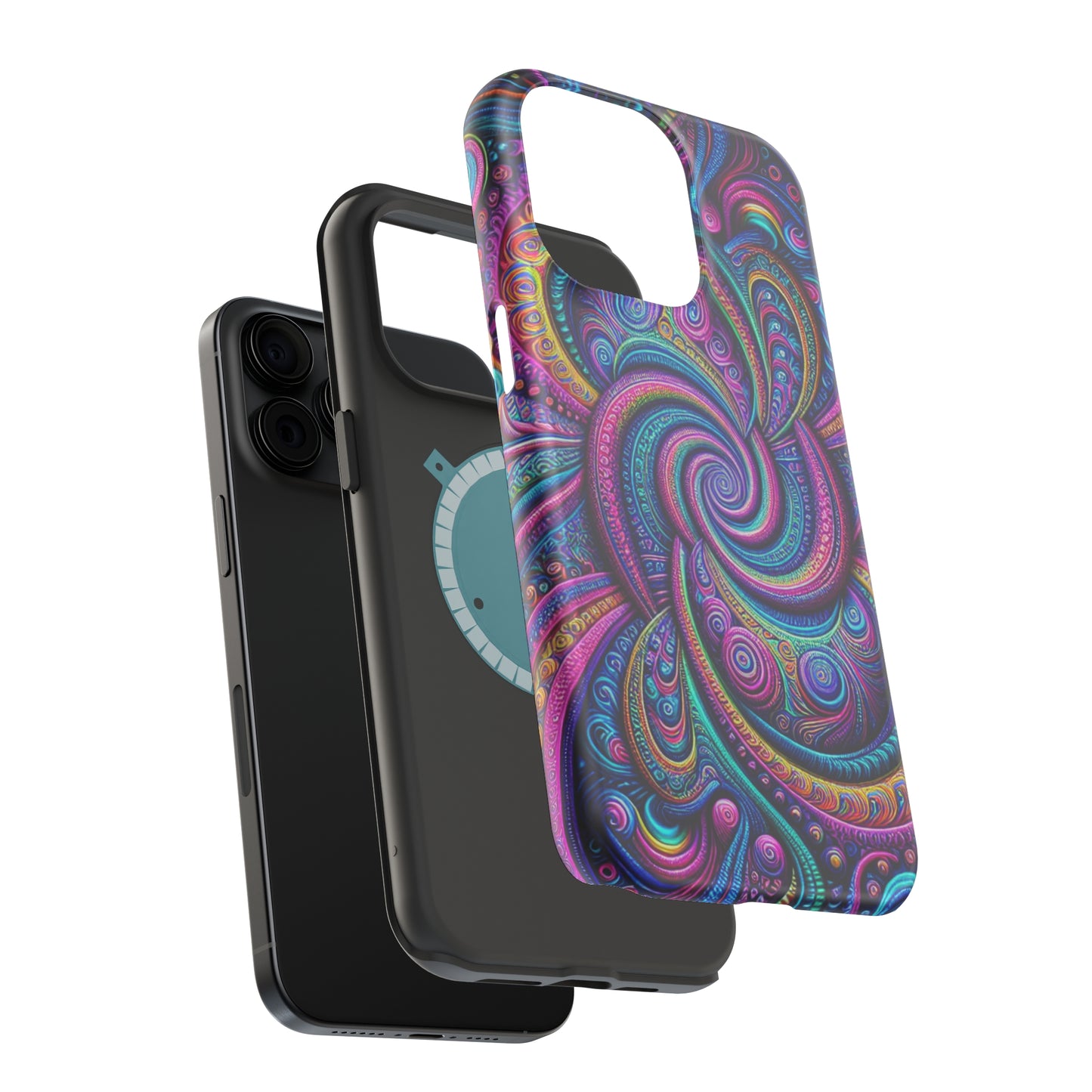 Cosmic Quasar Dreams. Neon Trippy Infinity Patterns Premium Art Magsafe Magnet Tough IPhone 13 14 15 Pro Plus Max and Mini in Matte and Glossy Phone cases