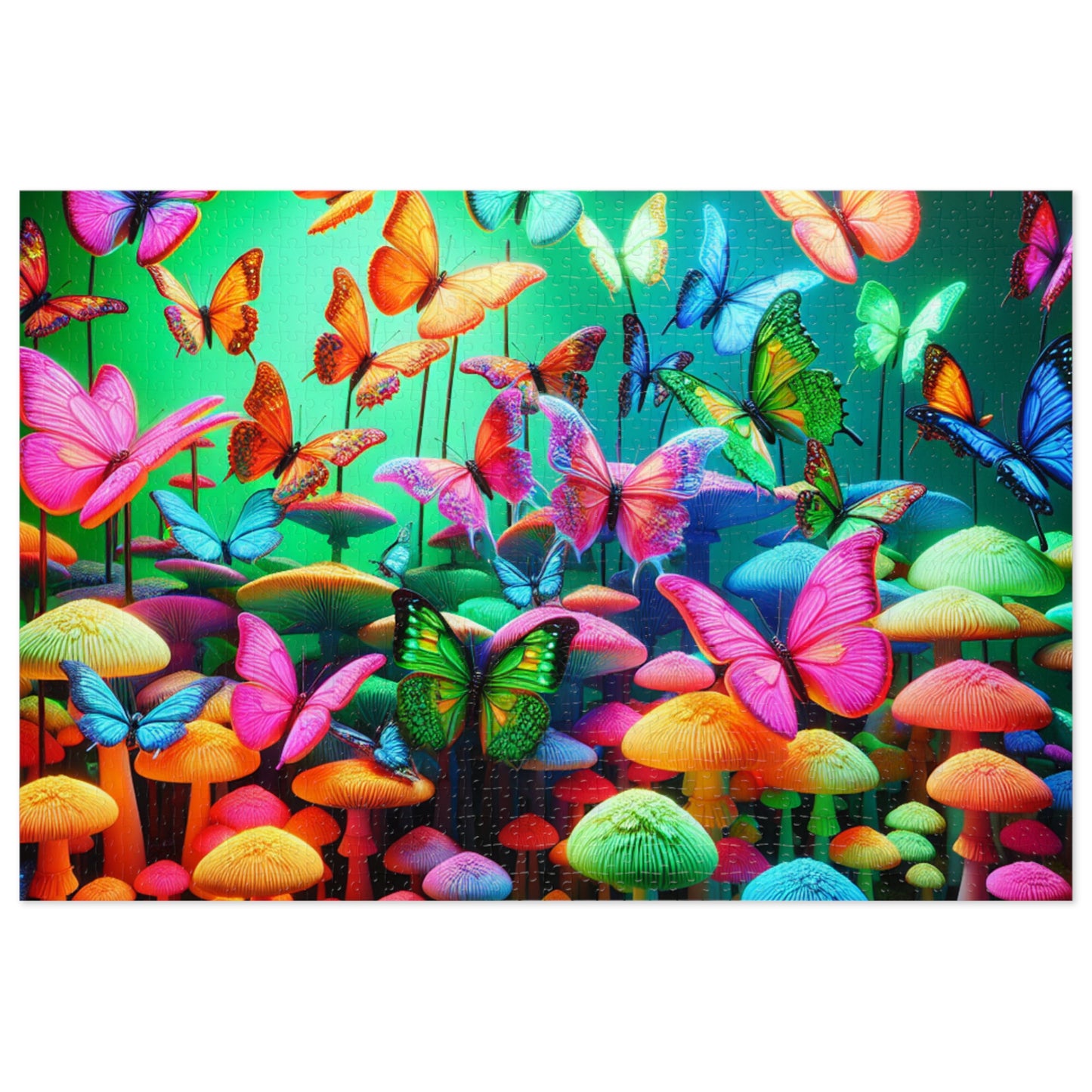 Neon Splendor. - Neon Butterflies and Mushrooms Puzzle 30, 110, 252, and 1000 Pieces