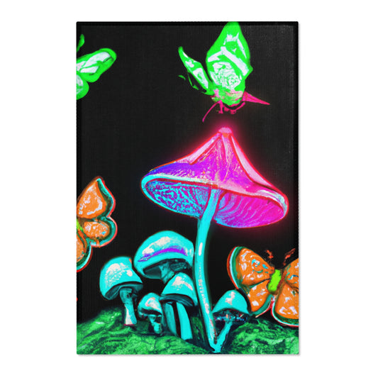 "Neon Flutter 'n Fungi" Butterflies & Mushrooms Area Rug