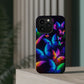 "Vibrant Neon Flutter" Neon Butterflies Premium Art Magsafe Magnet Tough IPhone 13 14 15 Pro Plus Max and Mini in Matte and Glossy Phone cases
