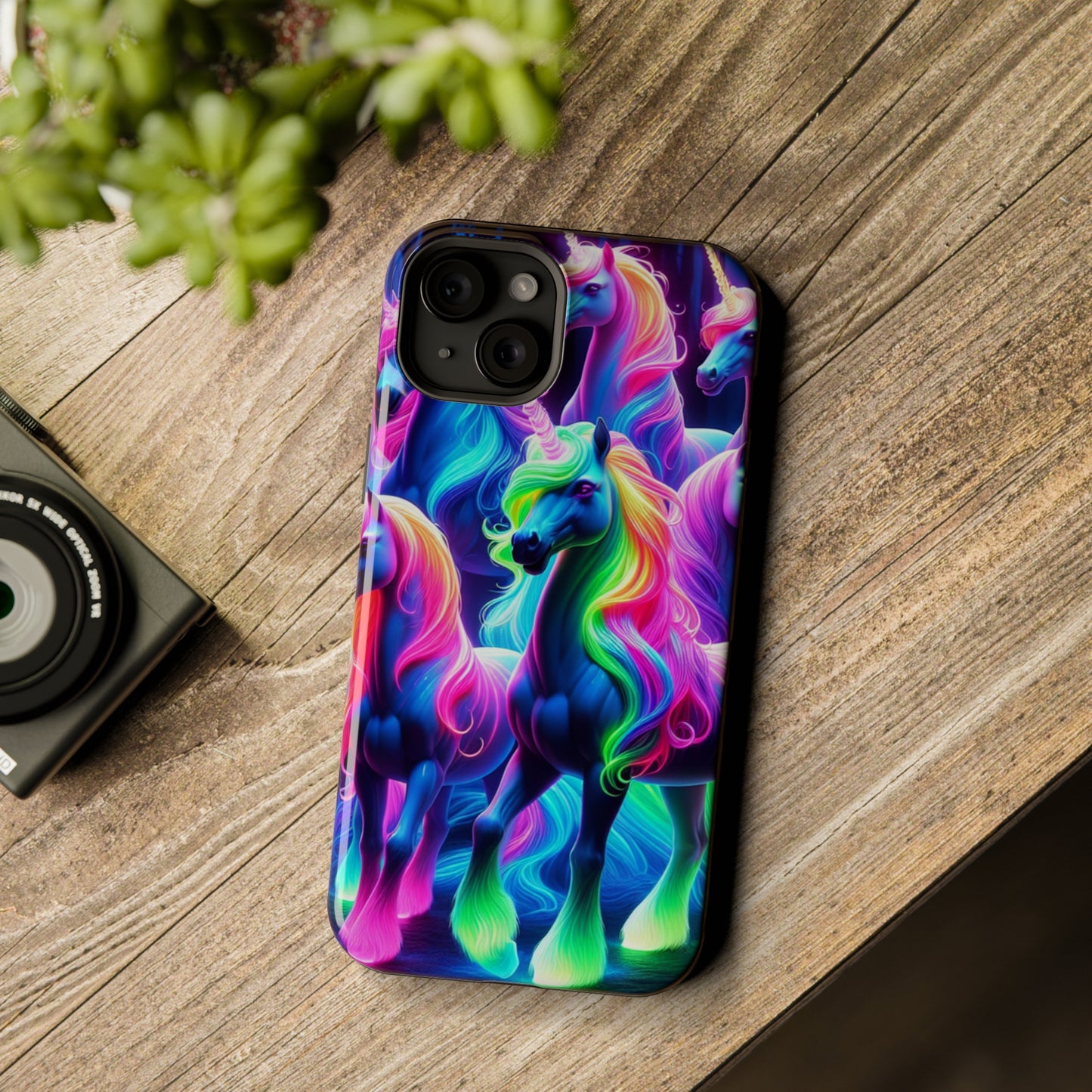 Neon Magic Skies - Unicorn Gang. Neon Unicorns Premium Art Magsafe Magnet Tough IPhone 13 14 15 Pro Plus Max and Mini in Matte and Glossy Phone cases
